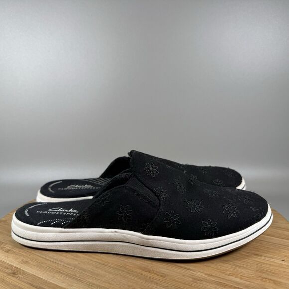 Clarks Cloudsteppers Canvas Mules Breeze Shore Black Slip Women Size 8.5 - Picture 1 of 6
